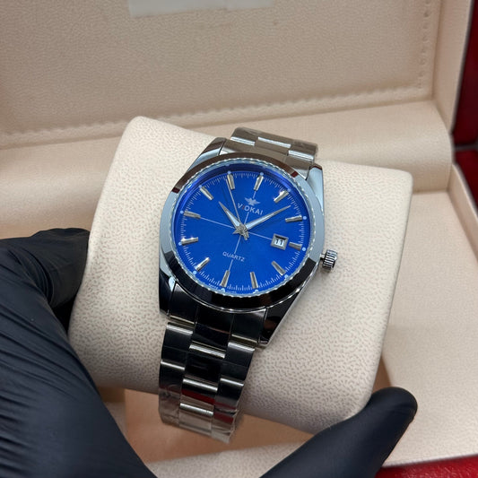 Tissot style silver with  blue dial