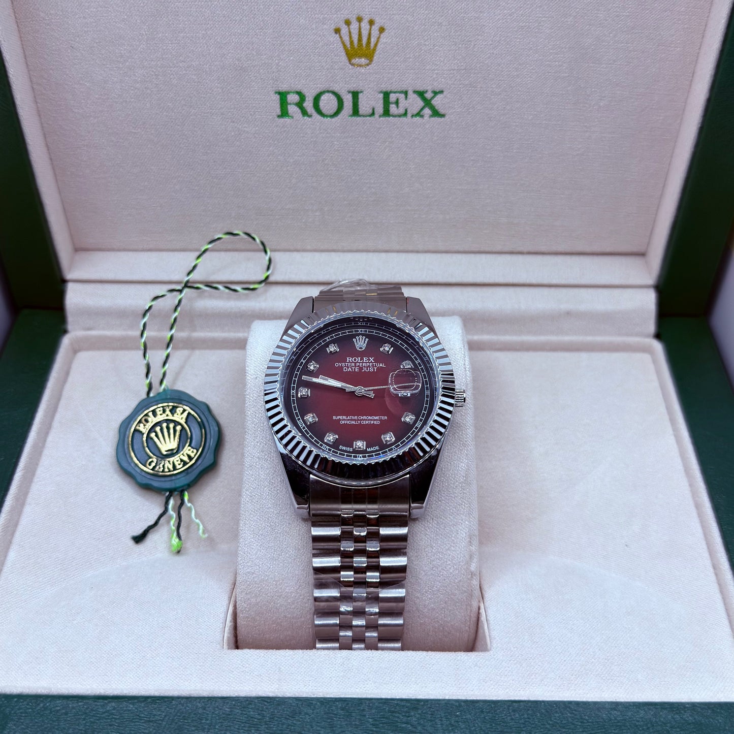 Rolex automatic movement  silver    with  red  dial