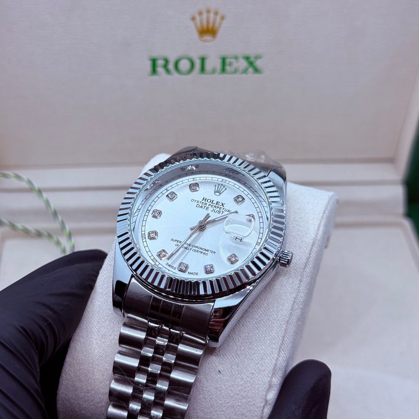 Rolex automatic movement  silver  with white dial