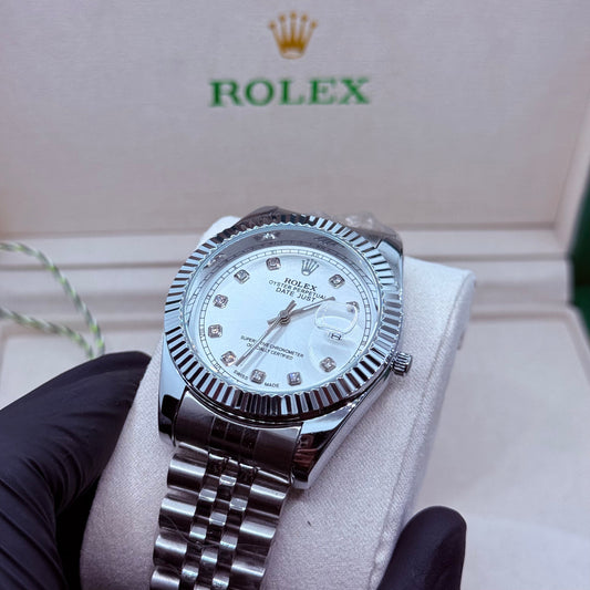 Rolex automatic movement  silver  with white dial