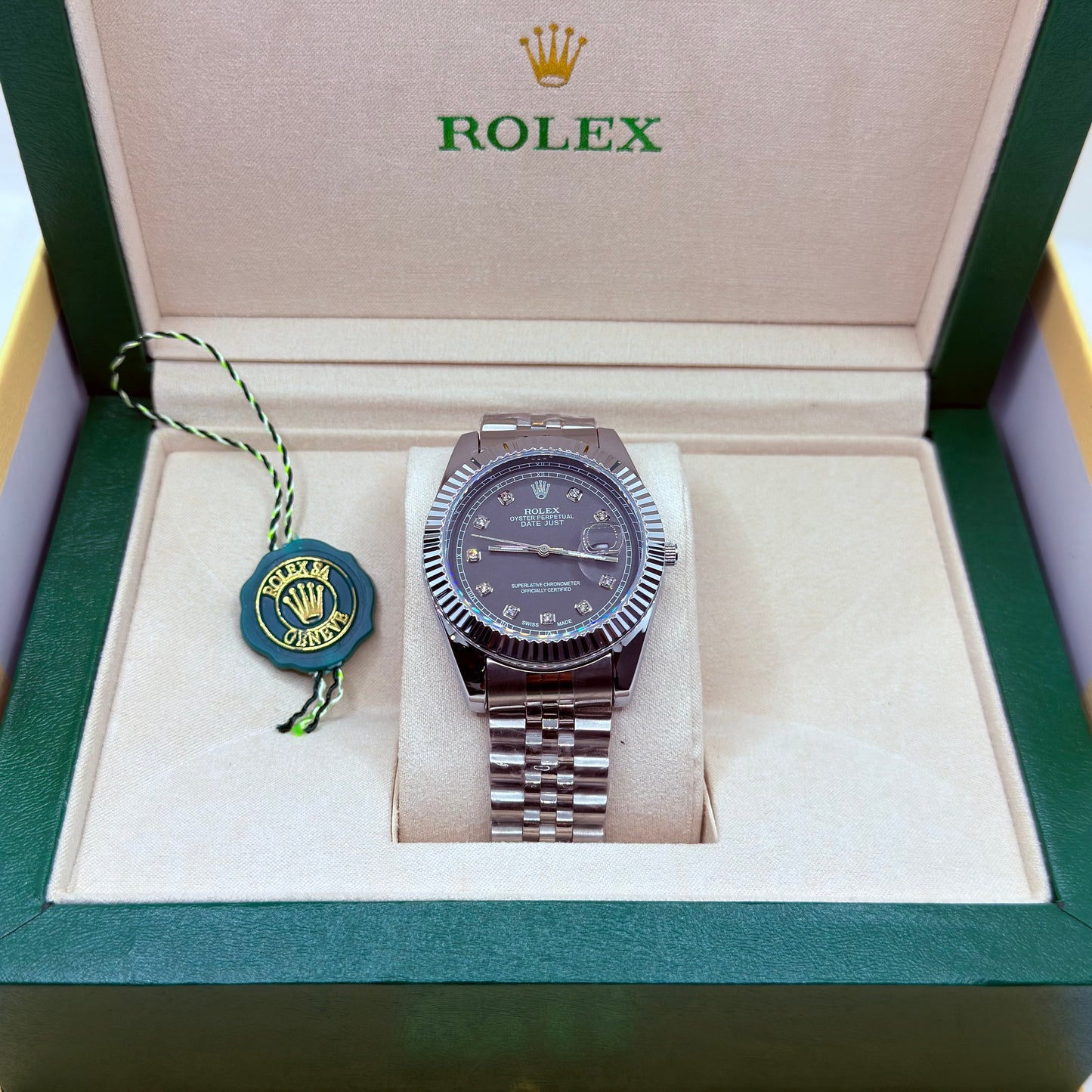 Rolex automatic movement  silver  with  black dial