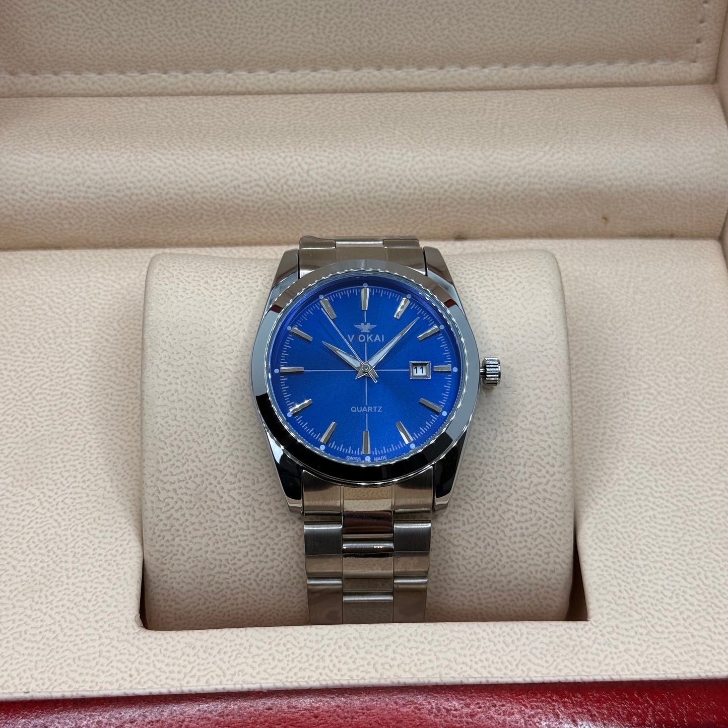 Tissot style silver with  blue dial