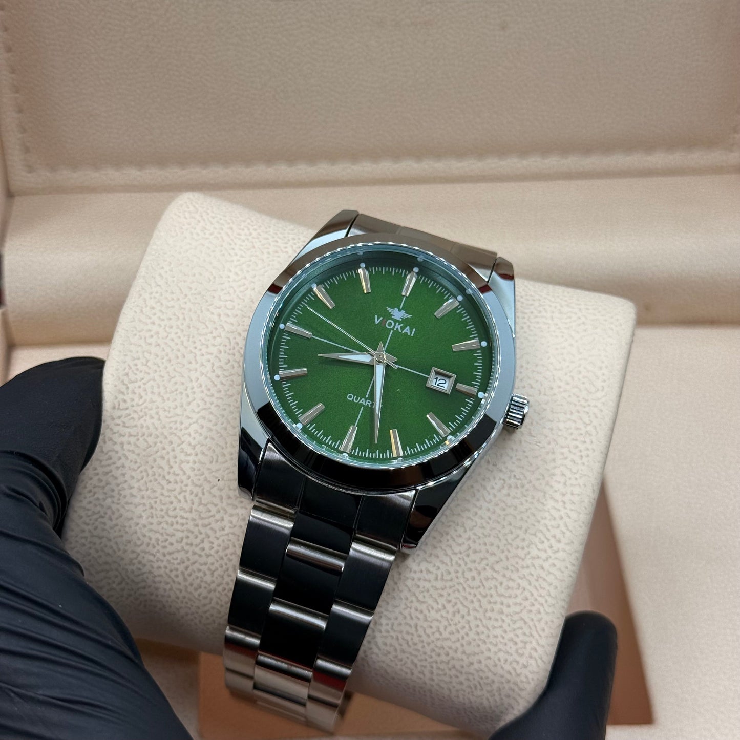 Tissot style silver with  green dial