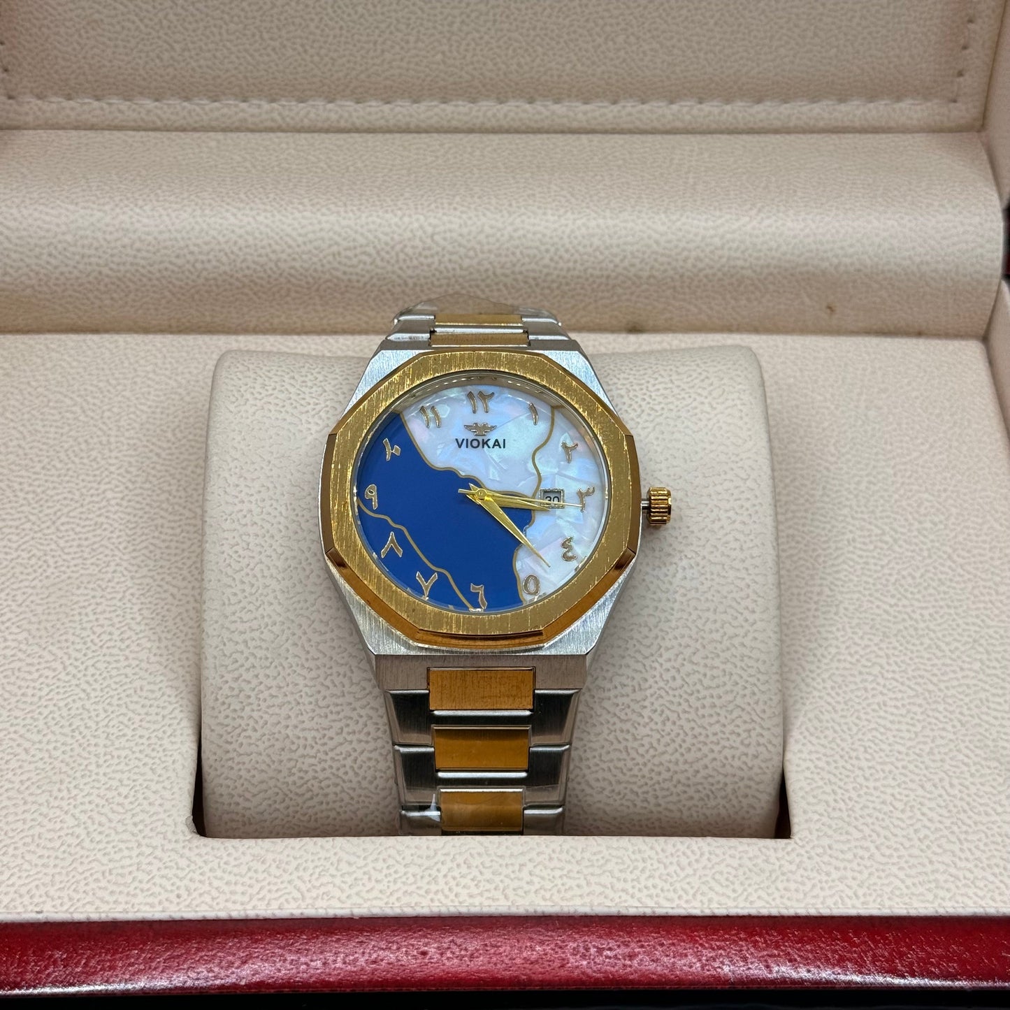 Aura stain less steel truetone with marble blue dial