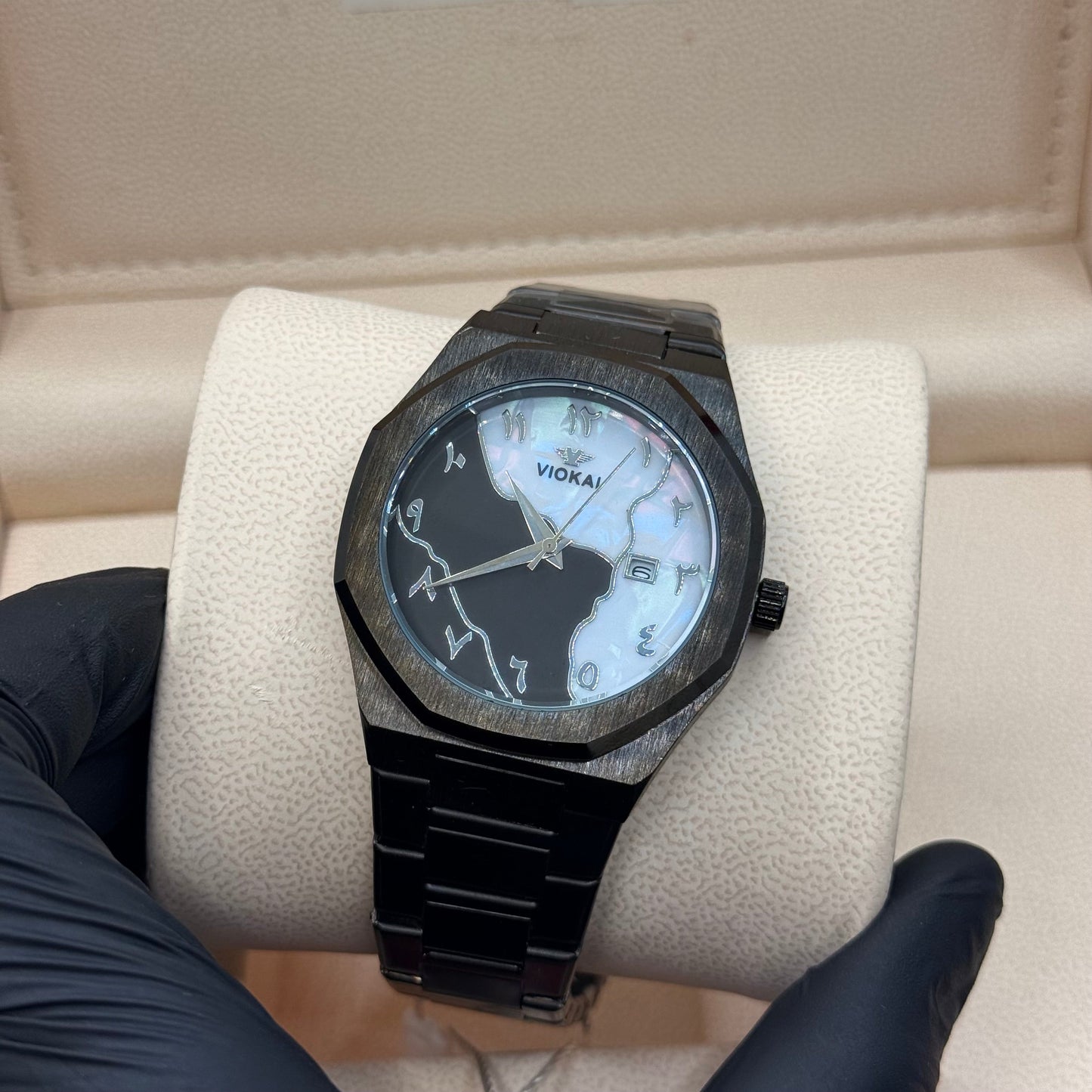 Black Aura stain less steel  black with marble dial