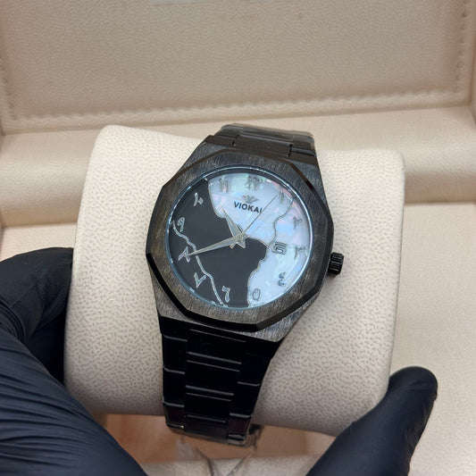 Black Aura stain less steel  black with marble dial