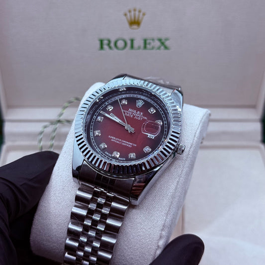 Rolex automatic movement  silver    with  red  dial