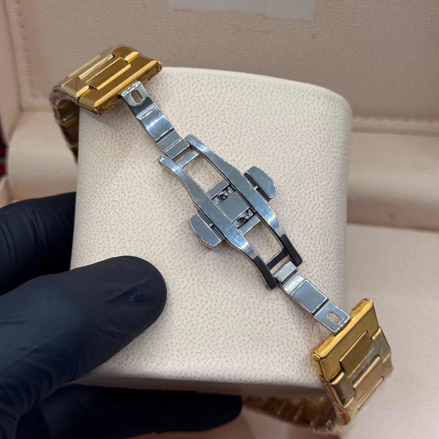 Aura stain less steel golden with marble dial