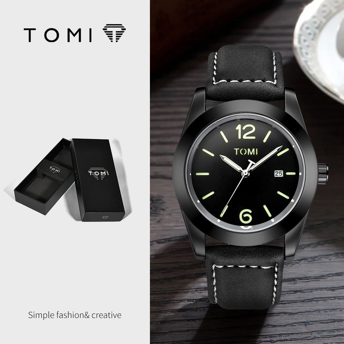 TOMI T-095 Luxury Watch Luminous Dial Quartz Date
