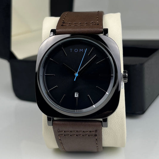 TOMI T-084 Men's Watch Quartz Date Leather Straps