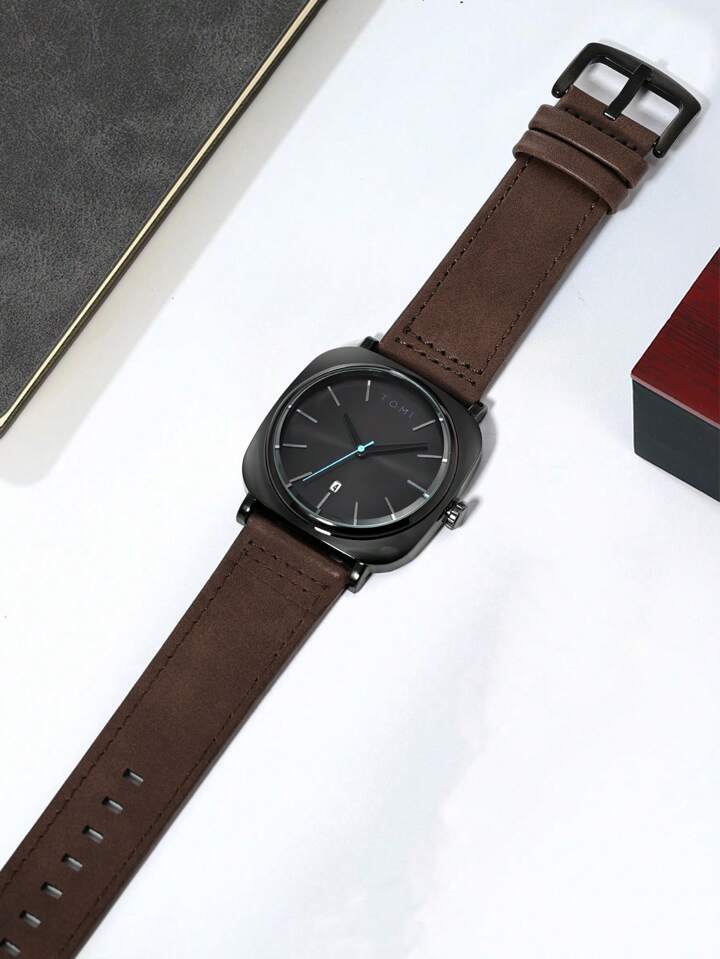 TOMI T-084 Men's Watch Quartz Date Leather Straps