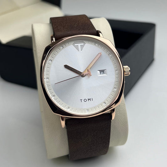 TOMI T-044 Men's Watch Quartz Date Leather Strap